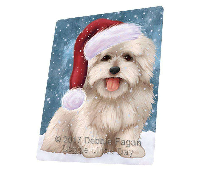 Let it Snow Christmas Holiday Coton De Tulear Dog Wearing Santa Hat Tempered Cutting Board