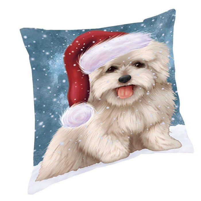 Let it Snow Christmas Holiday Coton De Tulear Dog Wearing Santa Hat Throw Pillow D452