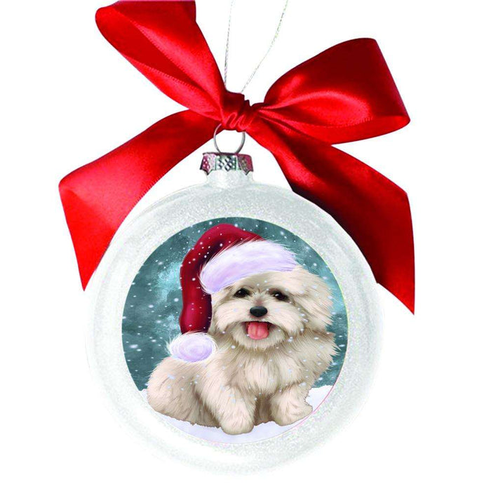 Let it Snow Christmas Holiday Coton De Tulear Dog White Round Ball Christmas Ornament WBSOR48565