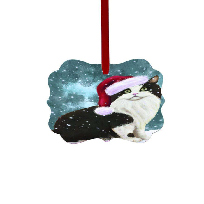 Let it Snow Christmas Holiday Cymric Black And White Cat Double-Sided Photo Benelux Christmas Ornament LOR48566