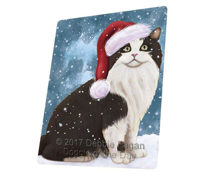 Let it Snow Christmas Holiday Cymric Black And White Cat Wearing Santa Hat Tempered Cutting Board