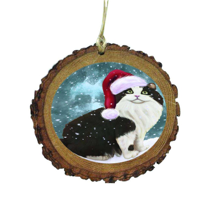 Let it Snow Christmas Holiday Cymric Black And White Cat Wooden Christmas Ornament WOR48566