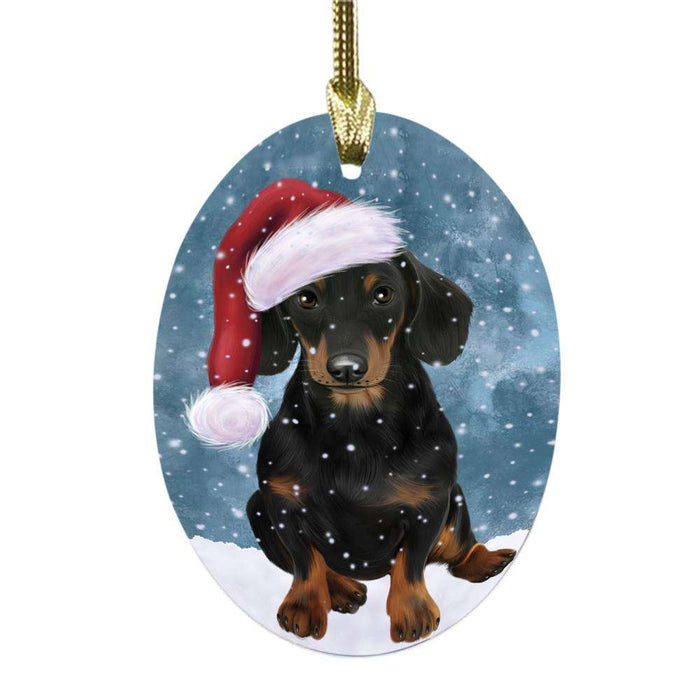 Let it Snow Christmas Holiday Dachshund Dog Oval Glass Christmas Ornament OGOR48567