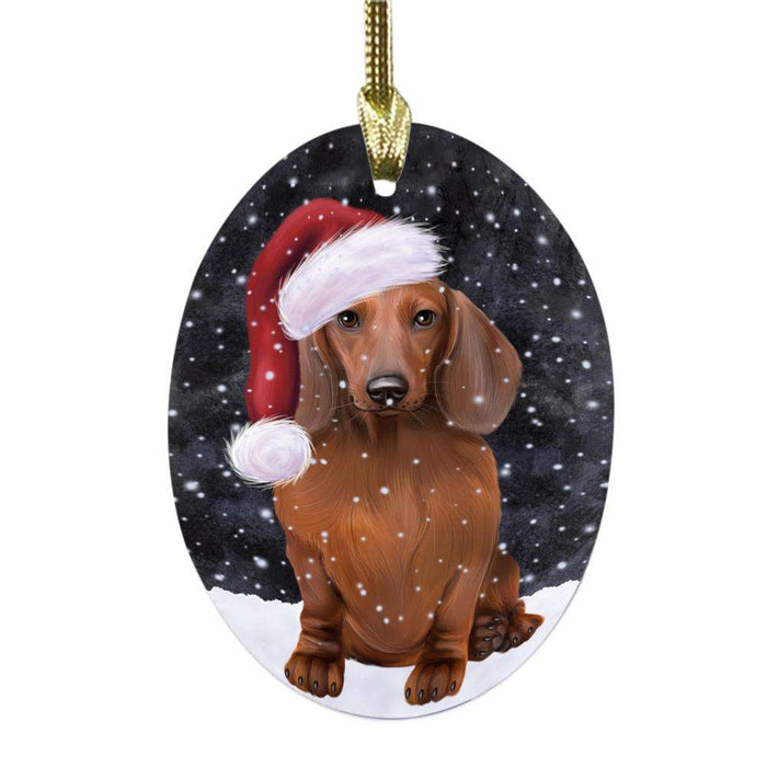 Let it Snow Christmas Holiday Dachshund Dog Oval Glass Christmas Ornament OGOR48568