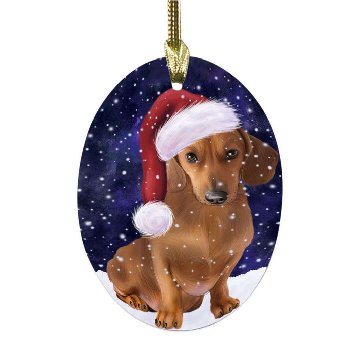 Let it Snow Christmas Holiday Dachshund Dog Oval Glass Christmas Ornament OGOR48569