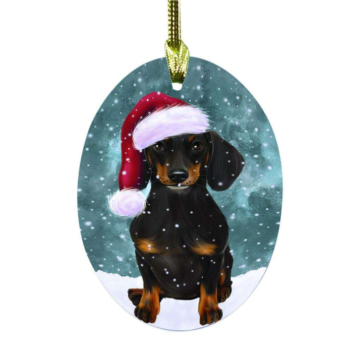 Let it Snow Christmas Holiday Dachshund Dog Oval Glass Christmas Ornament OGOR48570