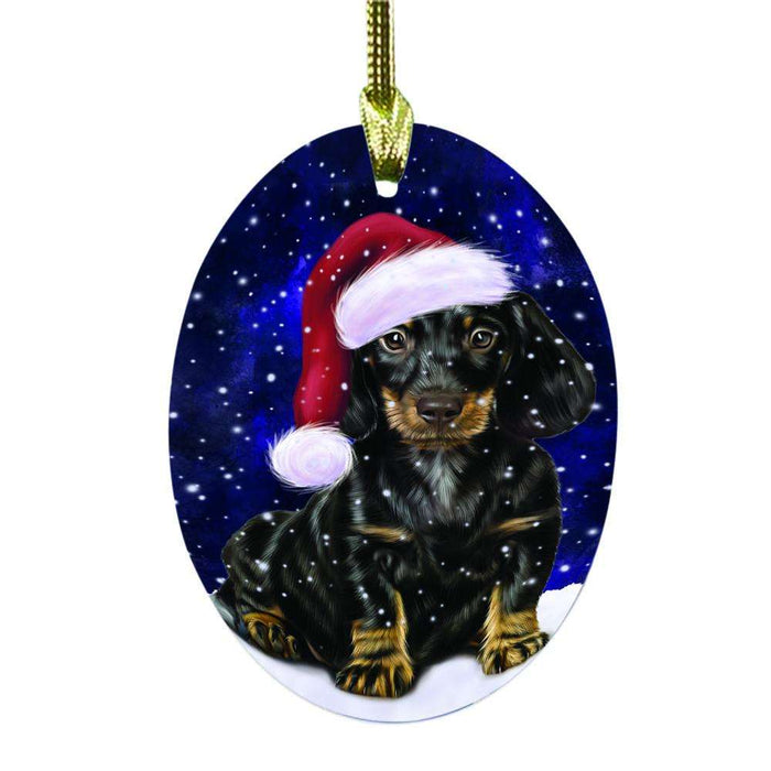 Let it Snow Christmas Holiday Dachshund Dog Oval Glass Christmas Ornament OGOR48571