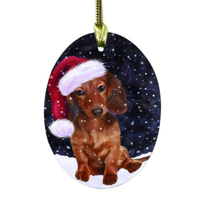 Let it Snow Christmas Holiday Dachshund Dog Oval Glass Christmas Ornament OGOR48572