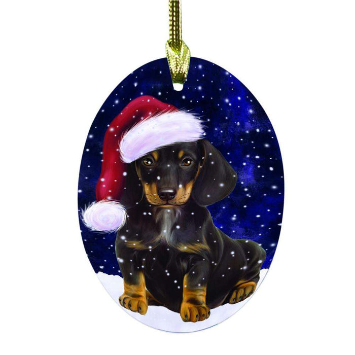 Let it Snow Christmas Holiday Dachshund Dog Oval Glass Christmas Ornament OGOR48573