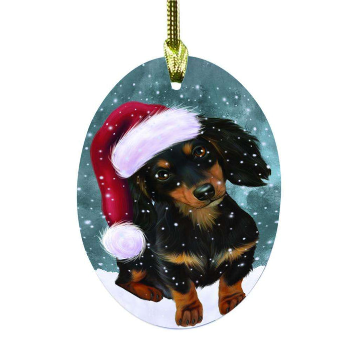 Let it Snow Christmas Holiday Dachshund Dog Oval Glass Christmas Ornament OGOR48574