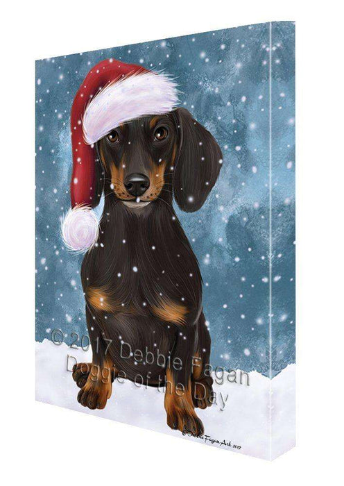 Let it Snow Christmas Holiday Dachshund Dog Wearing Santa Hat Canvas Wall Art D225