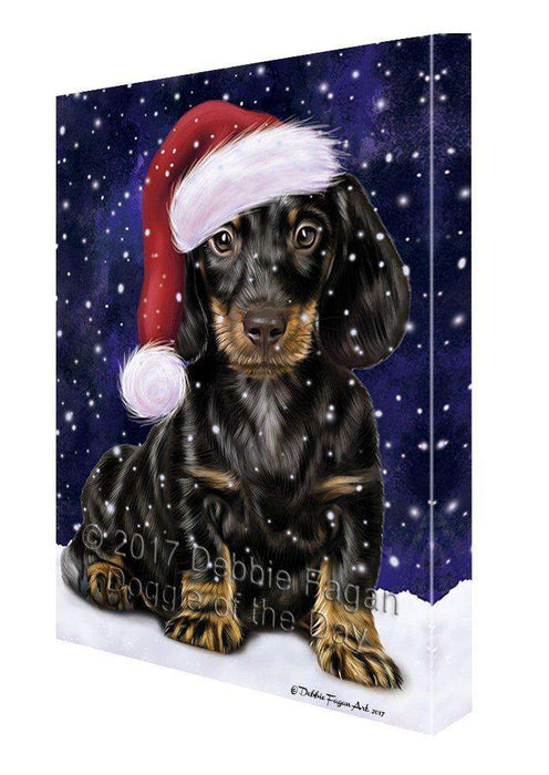 Let it Snow Christmas Holiday Dachshund Dog Wearing Santa Hat Canvas Wall Art D226