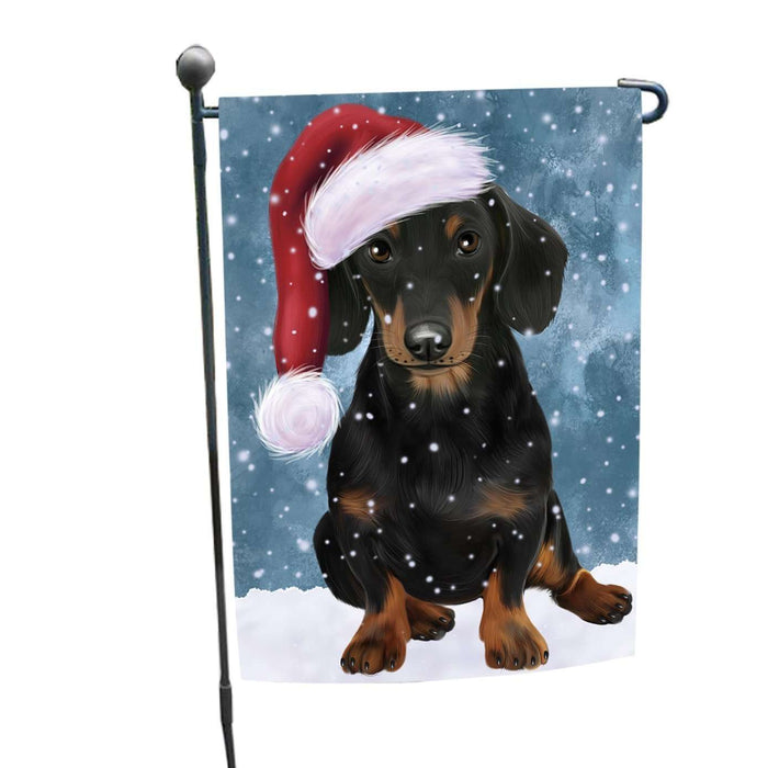 Let it Snow Christmas Holiday Dachshund Dog Wearing Santa Hat Garden Flag FLG027