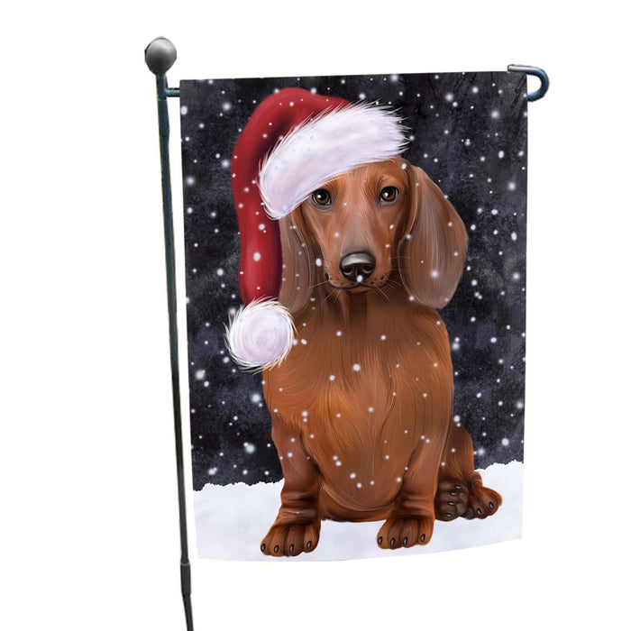 Let it Snow Christmas Holiday Dachshund Dog Wearing Santa Hat Garden Flag FLG028