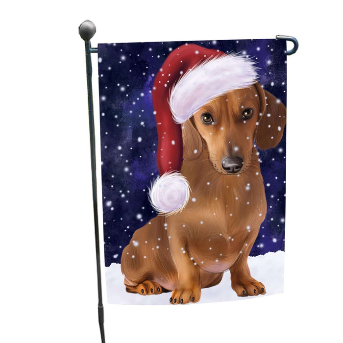 Let it Snow Christmas Holiday Dachshund Dog Wearing Santa Hat Garden Flag FLG029