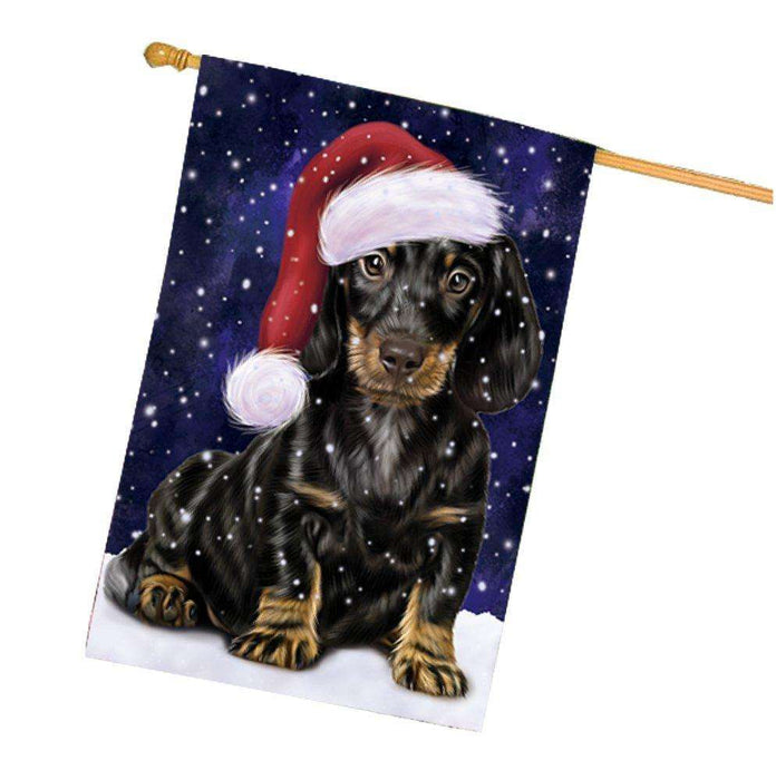 Let it Snow Christmas Holiday Dachshund Dog Wearing Santa Hat House Flag