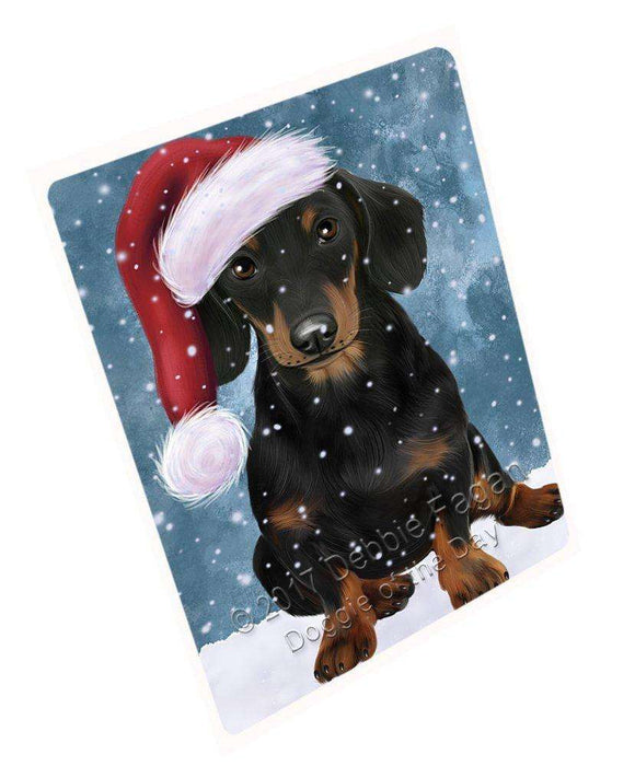 Let it Snow Christmas Holiday Dachshund Dog Wearing Santa Hat Large Refrigerator / Dishwasher Magnet D028