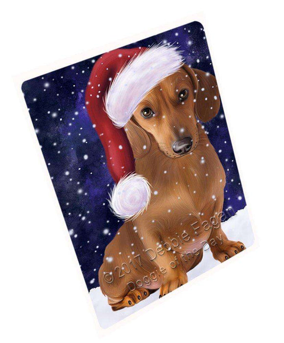 Let It Snow Christmas Holiday Dachshund Dog Wearing Santa Hat Magnet Mini (3.5" x 2") D030