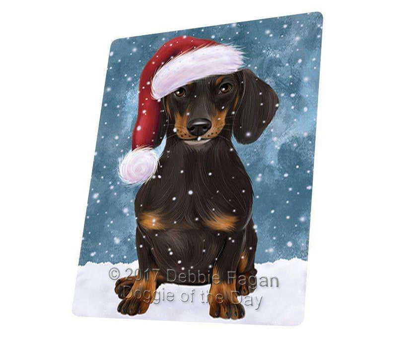 Let It Snow Christmas Holiday Dachshund Dog Wearing Santa Hat Magnet Mini (3.5" x 2") D225