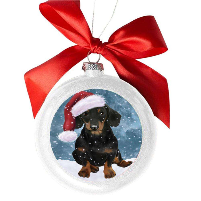 Let it Snow Christmas Holiday Dachshund Dog White Round Ball Christmas Ornament WBSOR48567