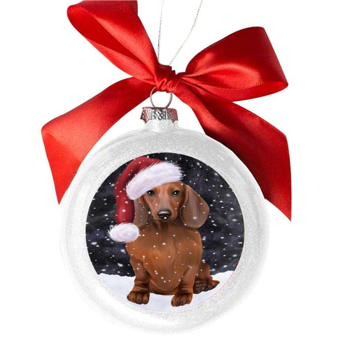 Let it Snow Christmas Holiday Dachshund Dog White Round Ball Christmas Ornament WBSOR48568