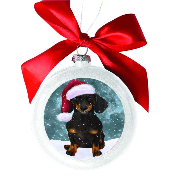 Let it Snow Christmas Holiday Dachshund Dog White Round Ball Christmas Ornament WBSOR48570