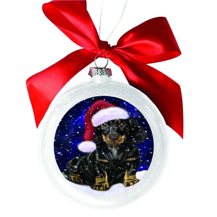 Let it Snow Christmas Holiday Dachshund Dog White Round Ball Christmas Ornament WBSOR48571