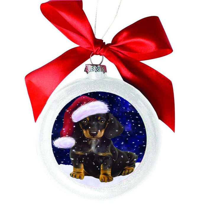 Let it Snow Christmas Holiday Dachshund Dog White Round Ball Christmas Ornament WBSOR48573