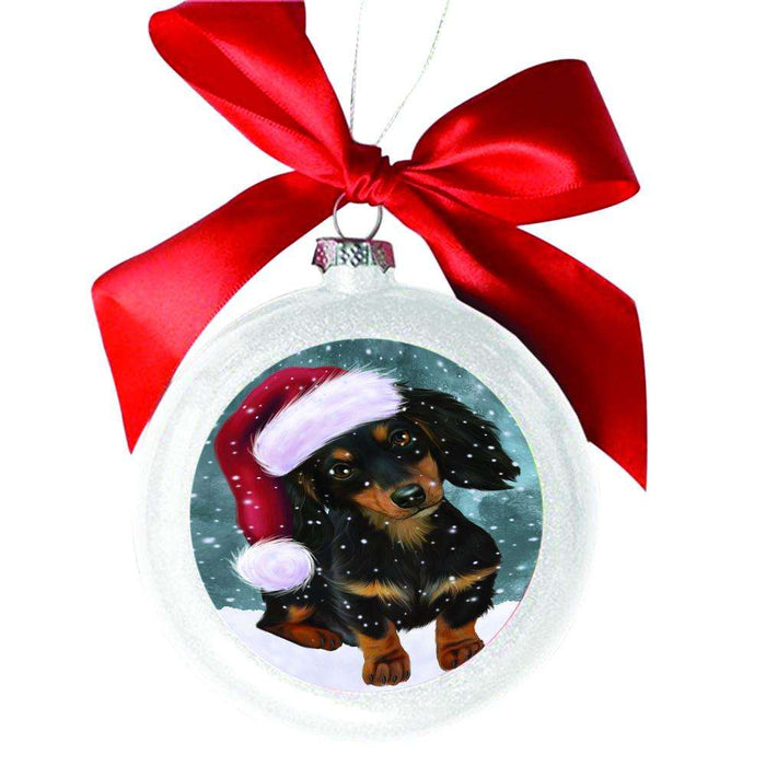 Let it Snow Christmas Holiday Dachshund Dog White Round Ball Christmas Ornament WBSOR48574