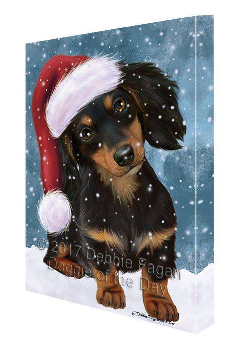 Let it Snow Christmas Holiday Dachshunds Dog Wearing Santa Hat Canvas Wall Art