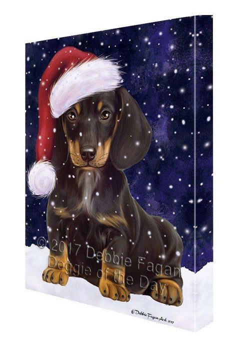 Let it Snow Christmas Holiday Dachshunds Dog Wearing Santa Hat Canvas Wall Art