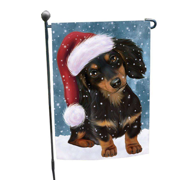 Let it Snow Christmas Holiday Dachshunds Dog Wearing Santa Hat Garden Flag