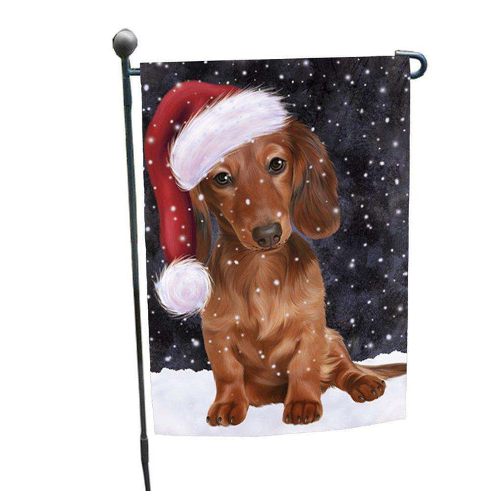Let it Snow Christmas Holiday Dachshunds Dog Wearing Santa Hat Garden Flag
