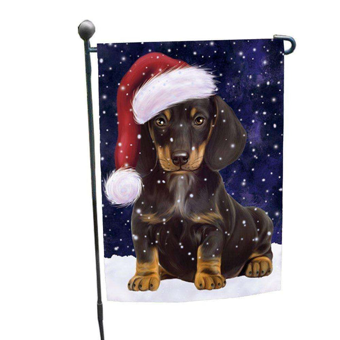 Let it Snow Christmas Holiday Dachshunds Dog Wearing Santa Hat Garden Flag