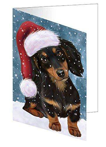 Let it Snow Christmas Holiday Dachshunds Dog Wearing Santa Hat Handmade Artwork Assorted Pets Greeting Cards and Note Cards with Envelopes for All Occasions and Holiday Seasons