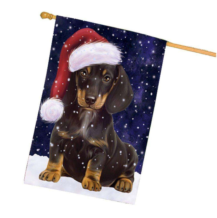 Let it Snow Christmas Holiday Dachshunds Dog Wearing Santa Hat House Flag