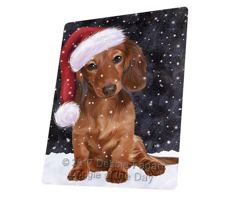Let It Snow Christmas Holiday Dachshunds Dog Wearing Santa Hat Magnet Mini (3.5" x 2")