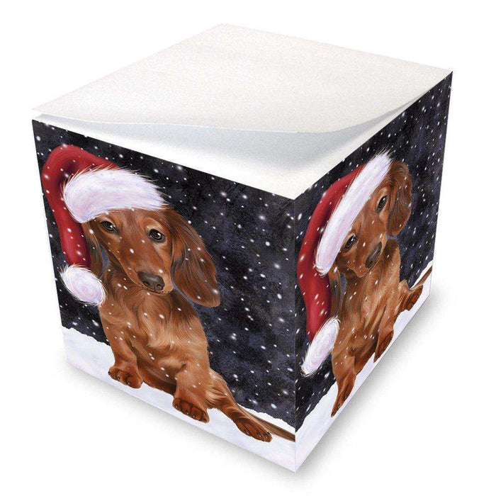 Let it Snow Christmas Holiday Dachshunds Dog Wearing Santa Hat Note Cube D308