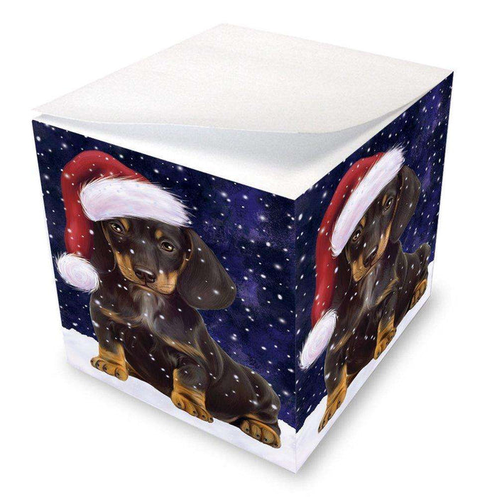 Let it Snow Christmas Holiday Dachshunds Dog Wearing Santa Hat Note Cube D309