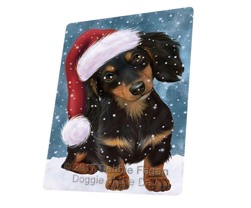 Let it Snow Christmas Holiday Dachshunds Dog Wearing Santa Hat Tempered Cutting Board