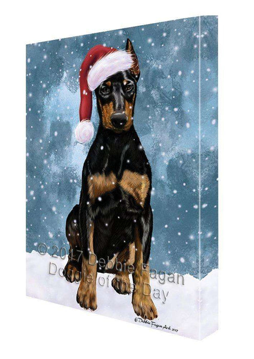 Let it Snow Christmas Holiday Doberman Dog Wearing Santa Hat Canvas Wall Art