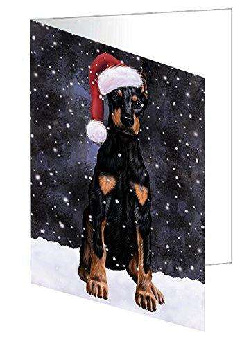 Let it Snow Christmas Holiday Doberman Dog Wearing Santa Hat Handmade Artwork Assorted Pets Greeting Cards and Note Cards with Envelopes for All Occasions and Holiday Seasons