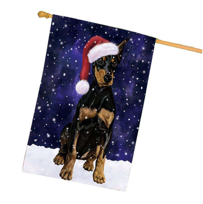Let it Snow Christmas Holiday Doberman Dog Wearing Santa Hat House Flag