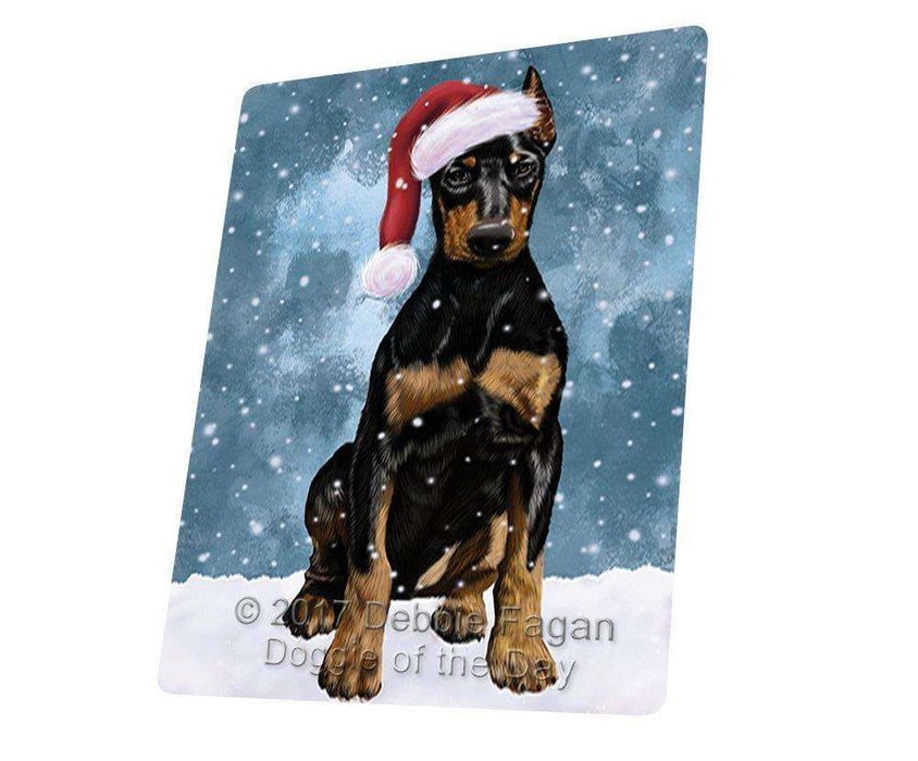 Let it Snow Christmas Holiday Doberman Dog Wearing Santa Hat Large Refrigerator / Dishwasher Magnet D081