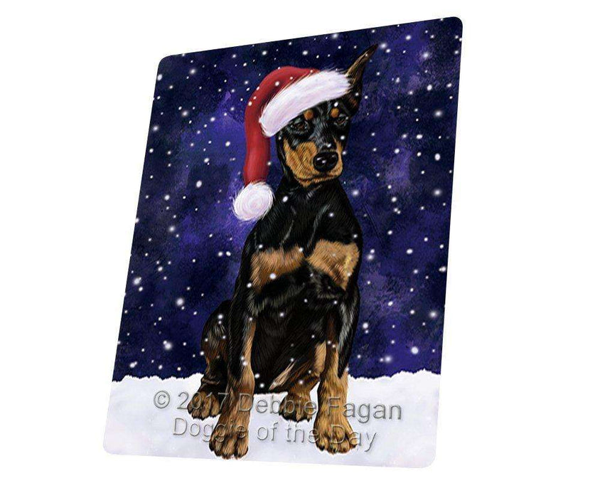 Let It Snow Christmas Holiday Doberman Dog Wearing Santa Hat Magnet Mini (3.5" x 2")