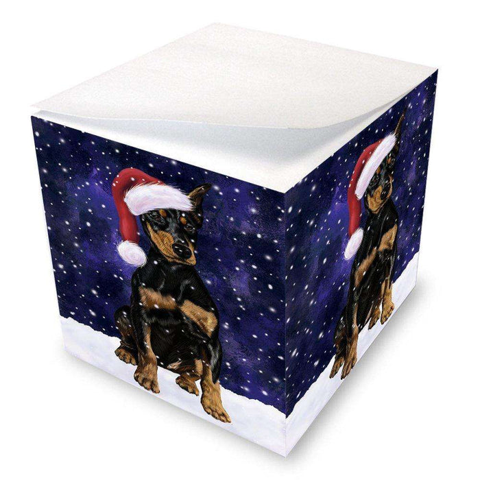 Let it Snow Christmas Holiday Doberman Dog Wearing Santa Hat Note Cube D312