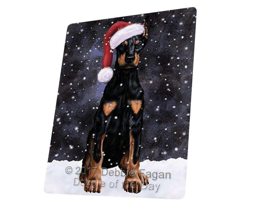 Let it Snow Christmas Holiday Doberman Dog Wearing Santa Hat Tempered Cutting Board