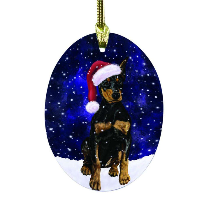 Let it Snow Christmas Holiday Doberman Pinscher Dog Oval Glass Christmas Ornament OGOR48577
