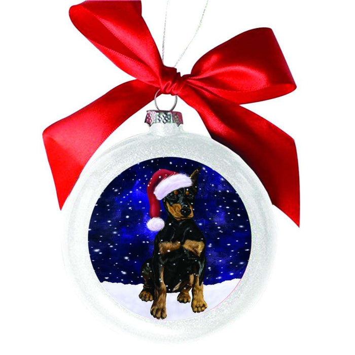 Let it Snow Christmas Holiday Doberman Pinscher Dog White Round Ball Christmas Ornament WBSOR48577