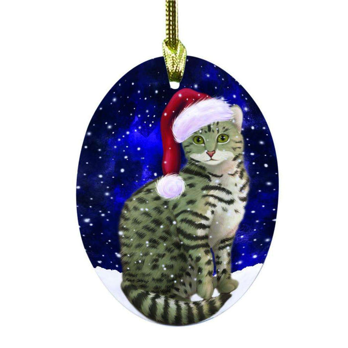Let it Snow Christmas Holiday Egyptian Mau Cat Oval Glass Christmas Ornament OGOR48578